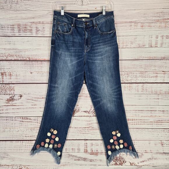 Ella Moss Ankle Jeans Size 30 Floral Embroidered Frayed Hem Boho Hippie Festival - Picture 1 of 15